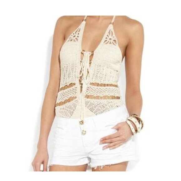 Jets One Piece Swimsuit Cotton Crochet Lace-Up Cut-out Ring Details Sz 6 - Picture 1 of 10